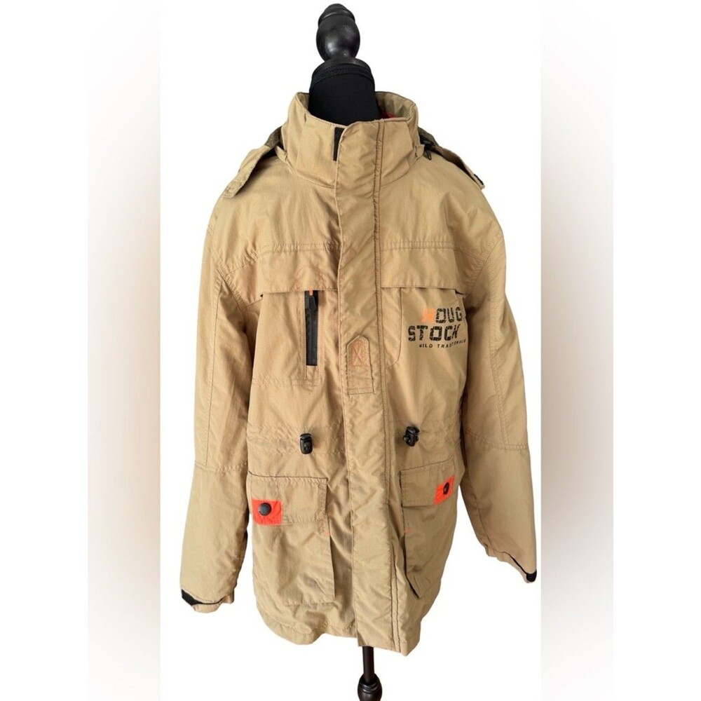 Rough Stock Mountain Field Hooded Jacket Mens L Beige Utility Outdoor